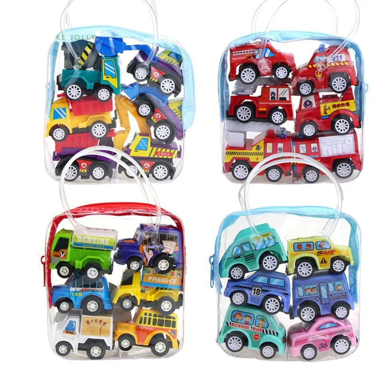 

6Pcs Pull Back Car Toys Machinery Shop Construction Vehicle Fire Truck Taxi Model Baby Mini Cars Gift Children