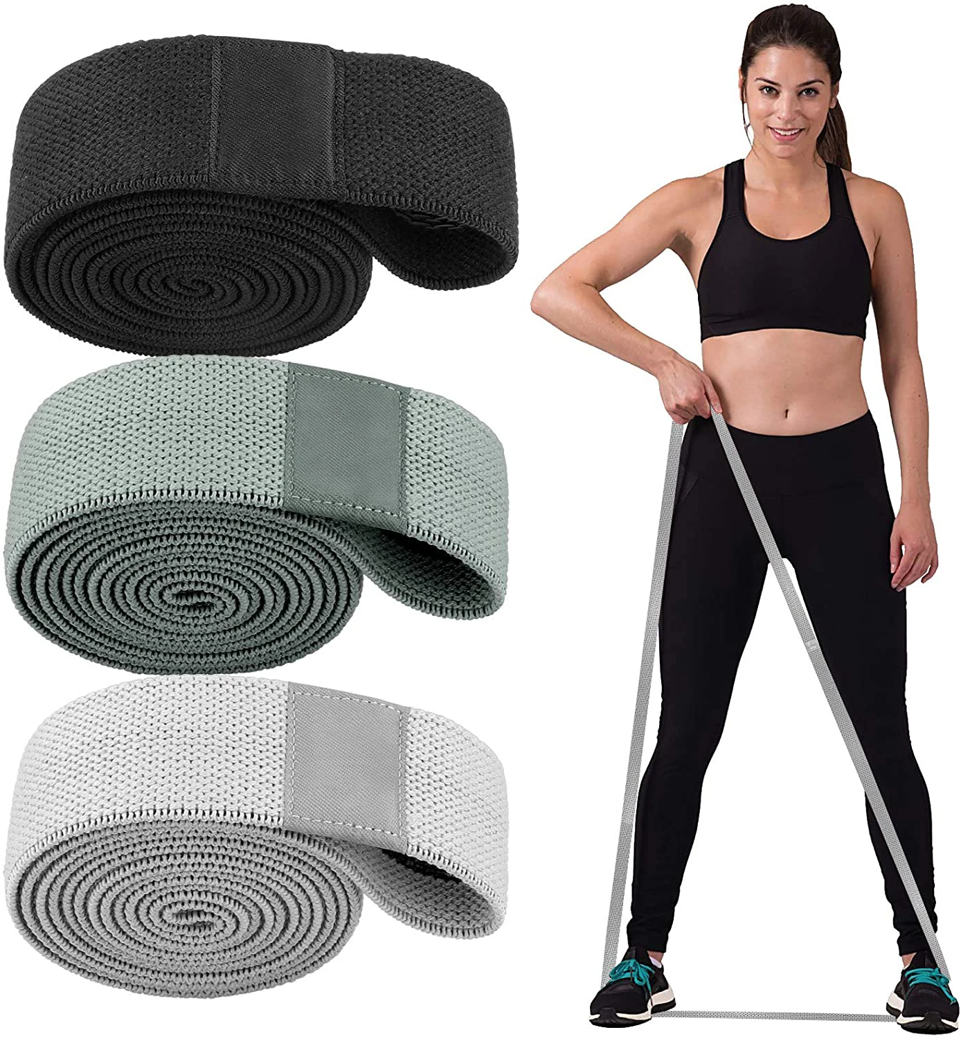 

1011-11# Long Fabric Resistance Bands & Workout Guide Stretch Resistance Band Exercise Resistance Bands Set for Workout, Black,grey,pink,mint,purple