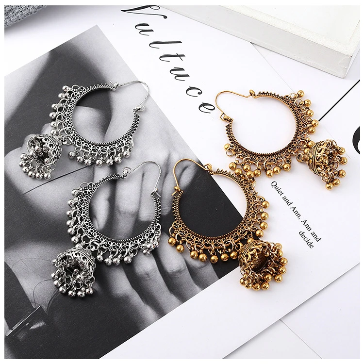 

European exaggerated hollow out geometric earrings retro personality lantern bell earrings Fringe diamond earrings