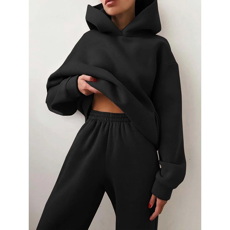 

High Quality Custom Logo Women Clothing Casual Sports Hoodies and Jogger Sets Woman Tracksuits Two Piece Sweatsuits