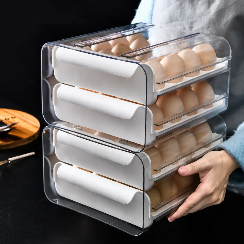 

PET egg storage box refrigerator modern chicken grid drawer type egg storage boxs & bins egg storage plastic