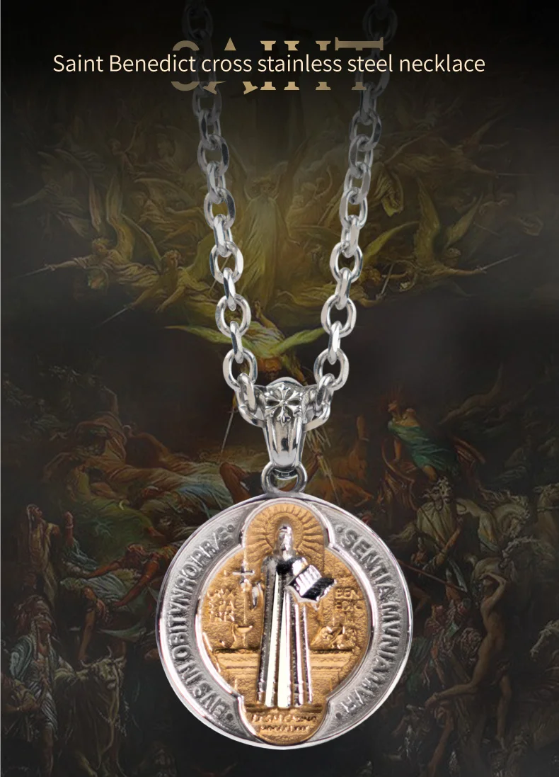 Catholic Saint Benedict Crucifix Pendants Ins Stylish Stainless Steel