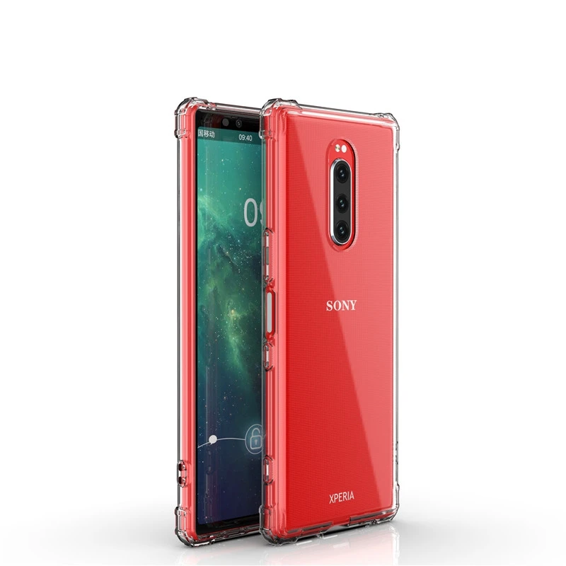 

for sony XZ4/xperia 1 mobile phone case , 1.5mm hot selling shockproof anti-finger soft clear tpu phone case, Clear/ transparent grey