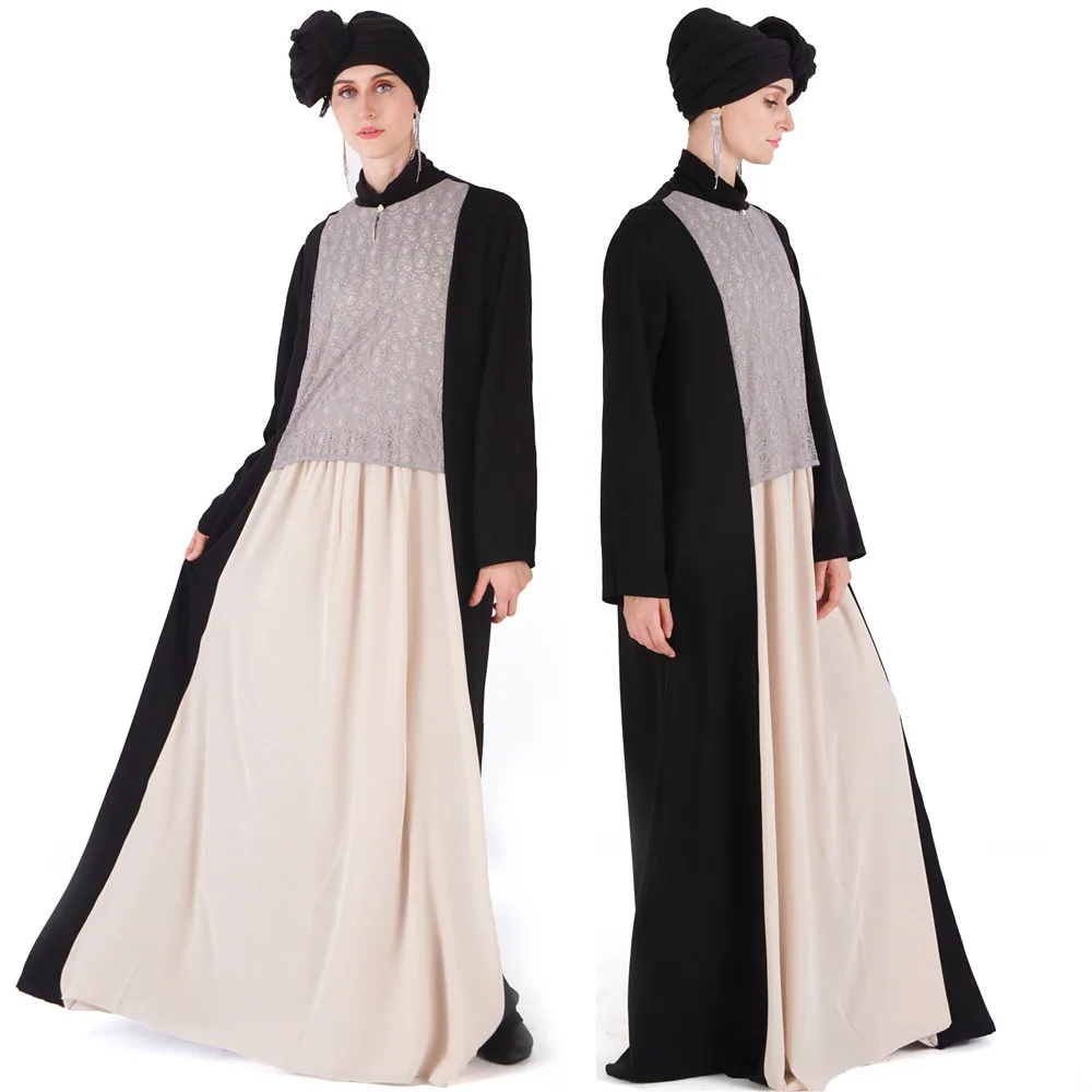 

Muslim women's factory direct sales Muslim Loose Ethnic Style Noble Long Robes exclusively for Arab Robe stitching loose lace