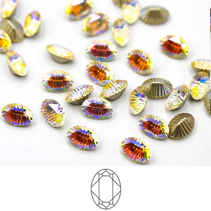 

Wholesale 40 Shape Crystal Strass AB Gems Sew on Clothing 10*14 Oval Point Back Glass Sewing Rhinestones for Women Dresses