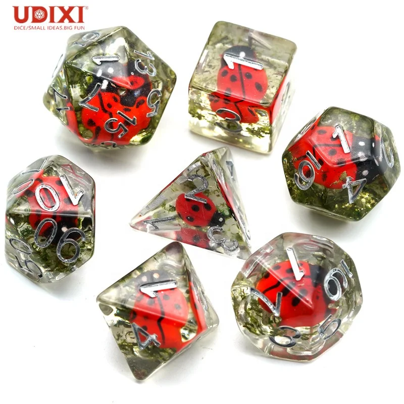 

Red Ladybug Polyhedral Resin Dice for DND RPG MTG Board or Card Games Role Play Dungeons and Dragons High Quality Dice Set
