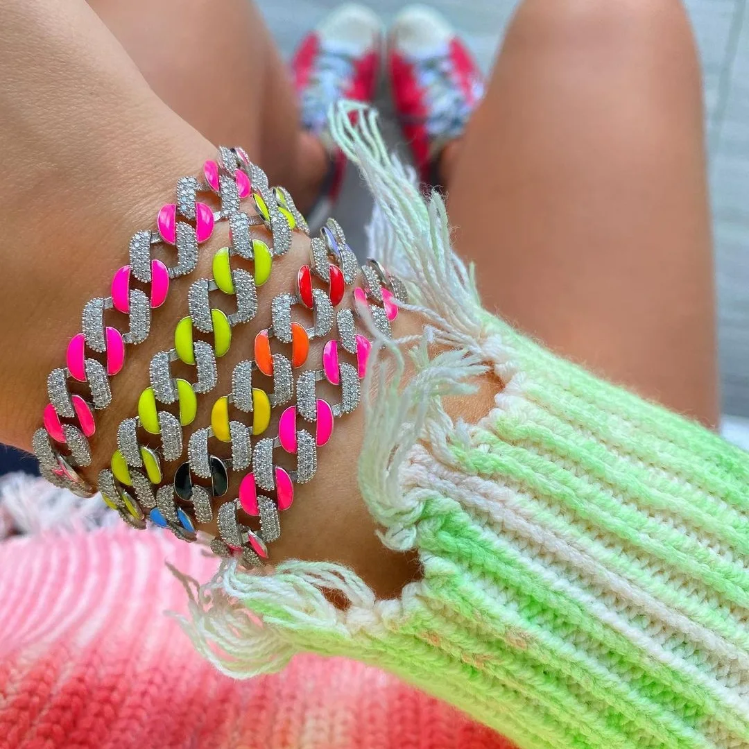 

2021 fashion colorful jewelry Neon enamel cuban link chain bracelet for women girl, Rose gold