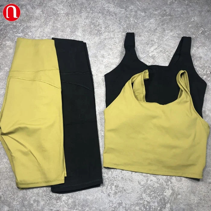 

Luluyun Womens fitness yoga clothing racer back 80%nylon 20% spandex seamless shorts sports bra and short set, Multi