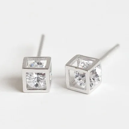 FY-ED199 REETI 925 Sterling Silver Square Zircon Stud Earrings for Women Girls Fashion Jewelry