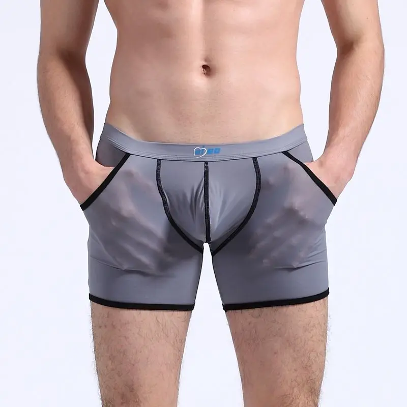 

Wholesale AIBC Long Leg Boxers Man Underwear With Pouch On Both Side Nylon Shorts Gay High Skretch Plus Size Male Underwear