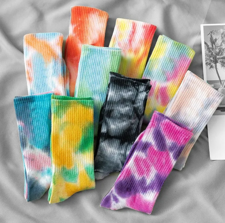 

Yueli tie-dyed colorful socks 100%cotton comfortable fashion unisex street cool men crew tube socks, In picture