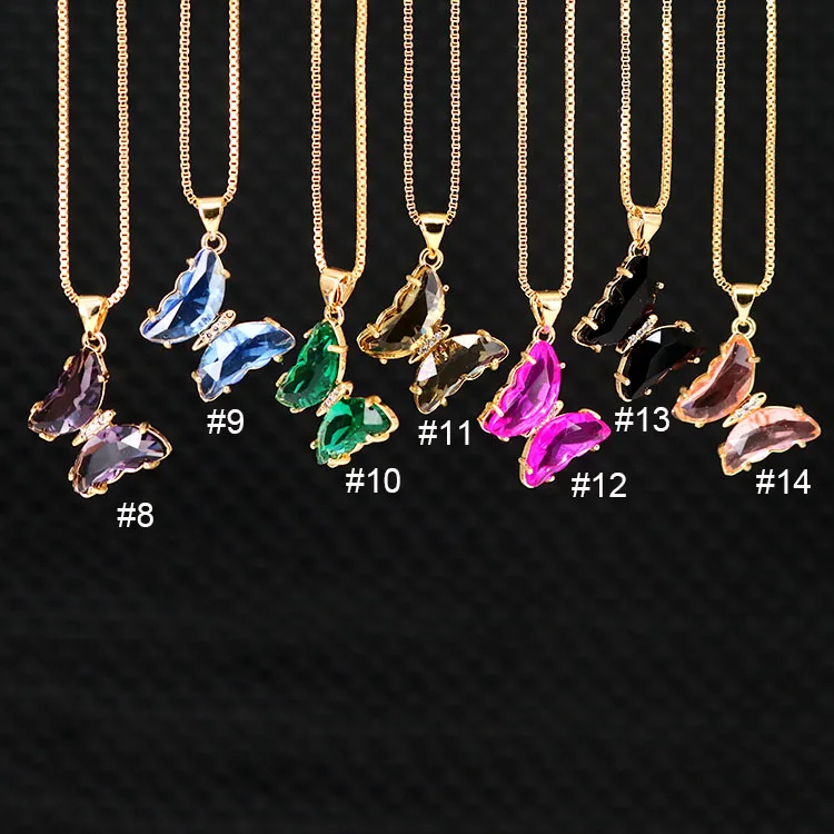 

NZ1178 Trendy stainless steel ladies O chain and Box chain brass with CZ butterfly pendant women necklace