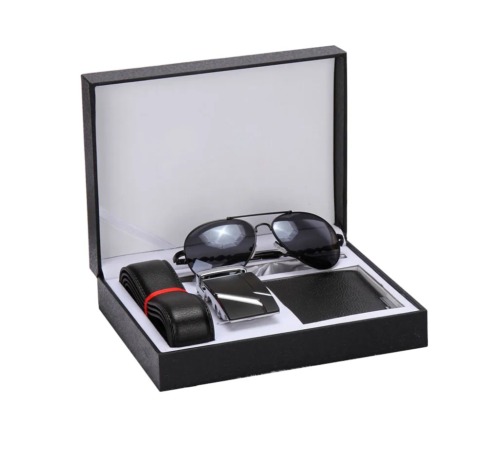 

Luxury glasses belts and wallet gift set for men custom wallet packaging box fashion wallet cases, Various colors available