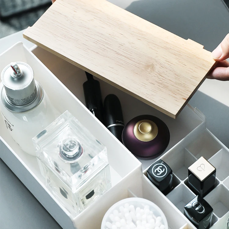 

Multi grid plastic storage box useful table organizer box makeup box, White