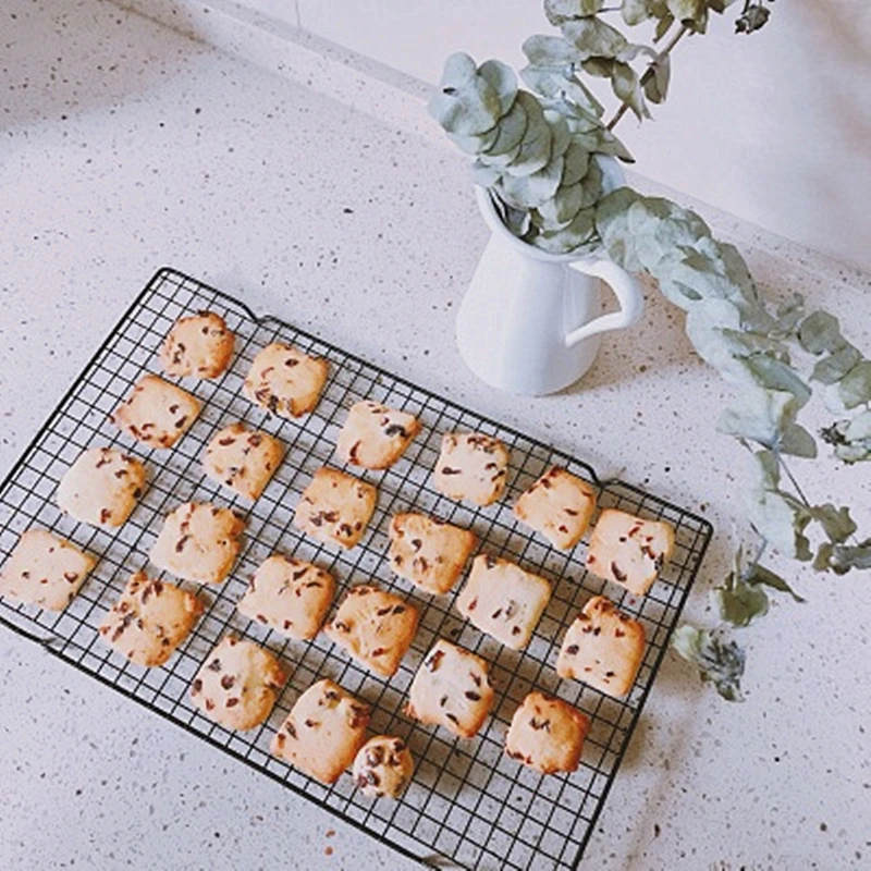 

Nonstick Metal Cake Cooling Rack Grid Net Baking Tray Bread Muffins Drying Stand Cookie Biscuits Cooler Holder Baking Tools, Black