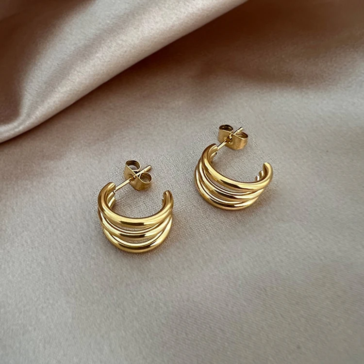 

Stainless Steel Triple Circle Multi Layered Small Hoop Earrings Non Tarnish Earrings for Women French Minimalist Jewelry 2022, Gold