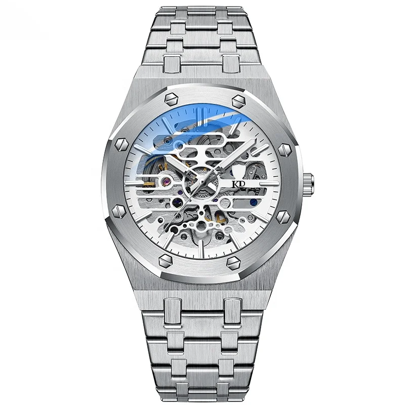 

popular skeleton dial with customize logo screw on bezel low charge luxury men's watches