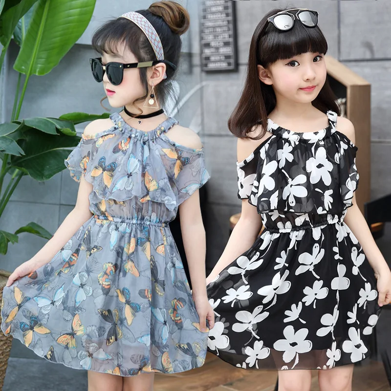 

Flower Girl Dresses 2021 Summer Chiffon Kids Dresses Floral Children Clothing Princess Party Dress for Girls Clothes, As pictures