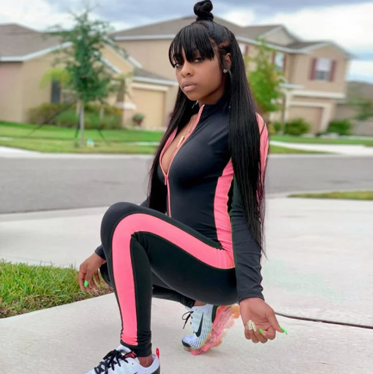 
Fluorescent color splicing zipper splicing reflective yoga sports one piece pants jumpsuits women 