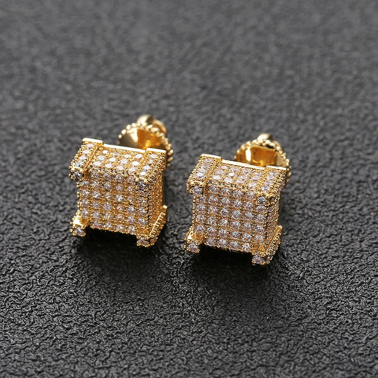 

European and American hip-hop micro-inlaid zircon earrings spiral ear Hiphop male micro-inlaid square earrings, Picture shows