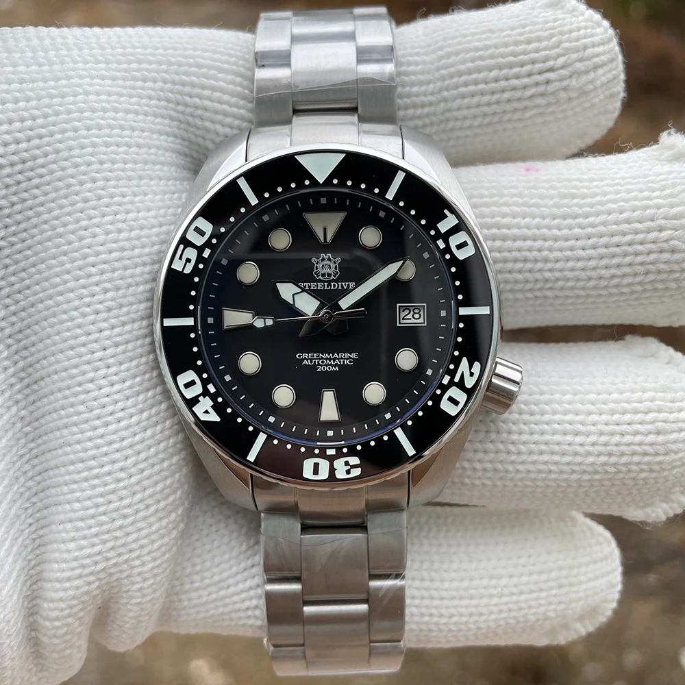 

With Logo! Steeldive SD1971 Black Dial Stainless Steel Case Japanese NH35 Automatic 200M Waterproof Dive Watches