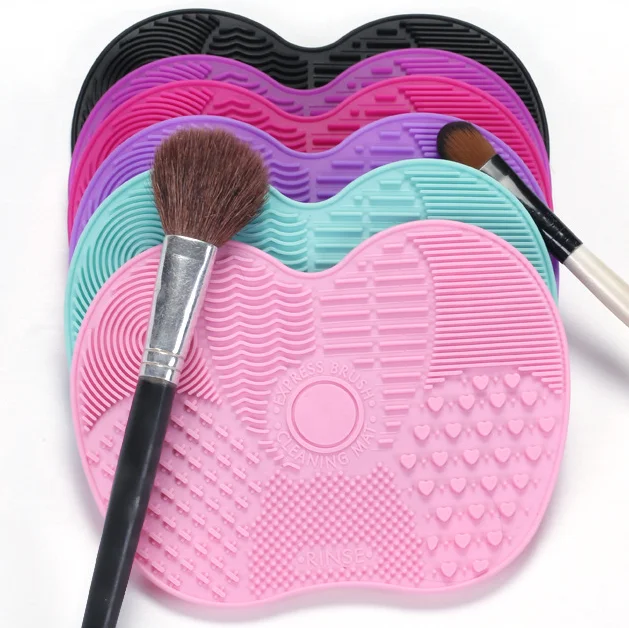 

Wholesale New Design Professional Silicone Makeup Brush Cleaning Mat With Suction Cup, Rose red, green, black, yellow, pink, purple