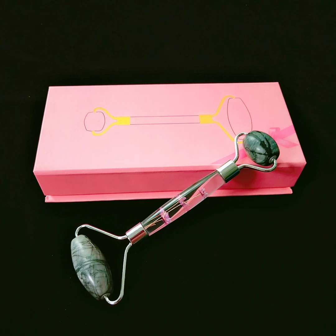 

Picasso jasper facial massage flower handle jade roller for face with box