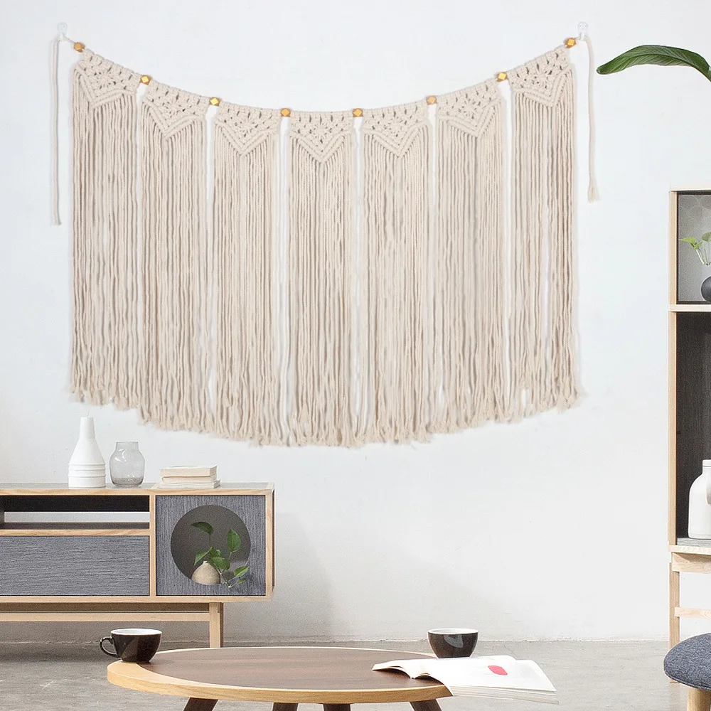

Handmade Woven Home Decor Wall Hanging Curtain Macrame Cotton Cord Woven Tapestry