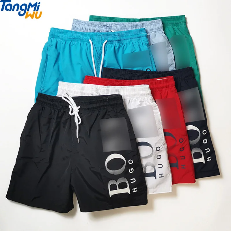 

High quality fashion brand Pure color 100% nylon board shorts quick-drying waist drawstring beach shorts men