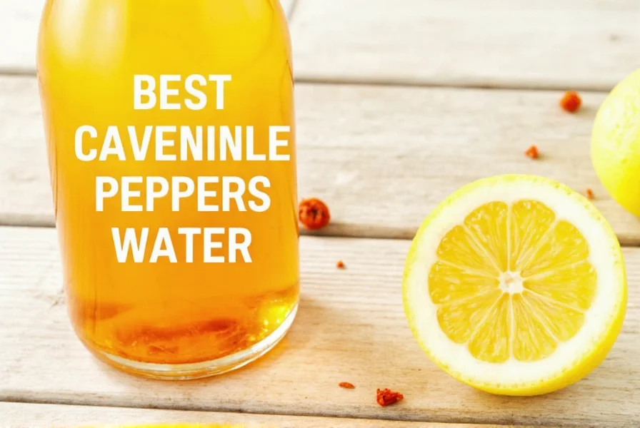 Close-up of cayenne pepper water with lemon in glass on wooden table with fresh ingredients