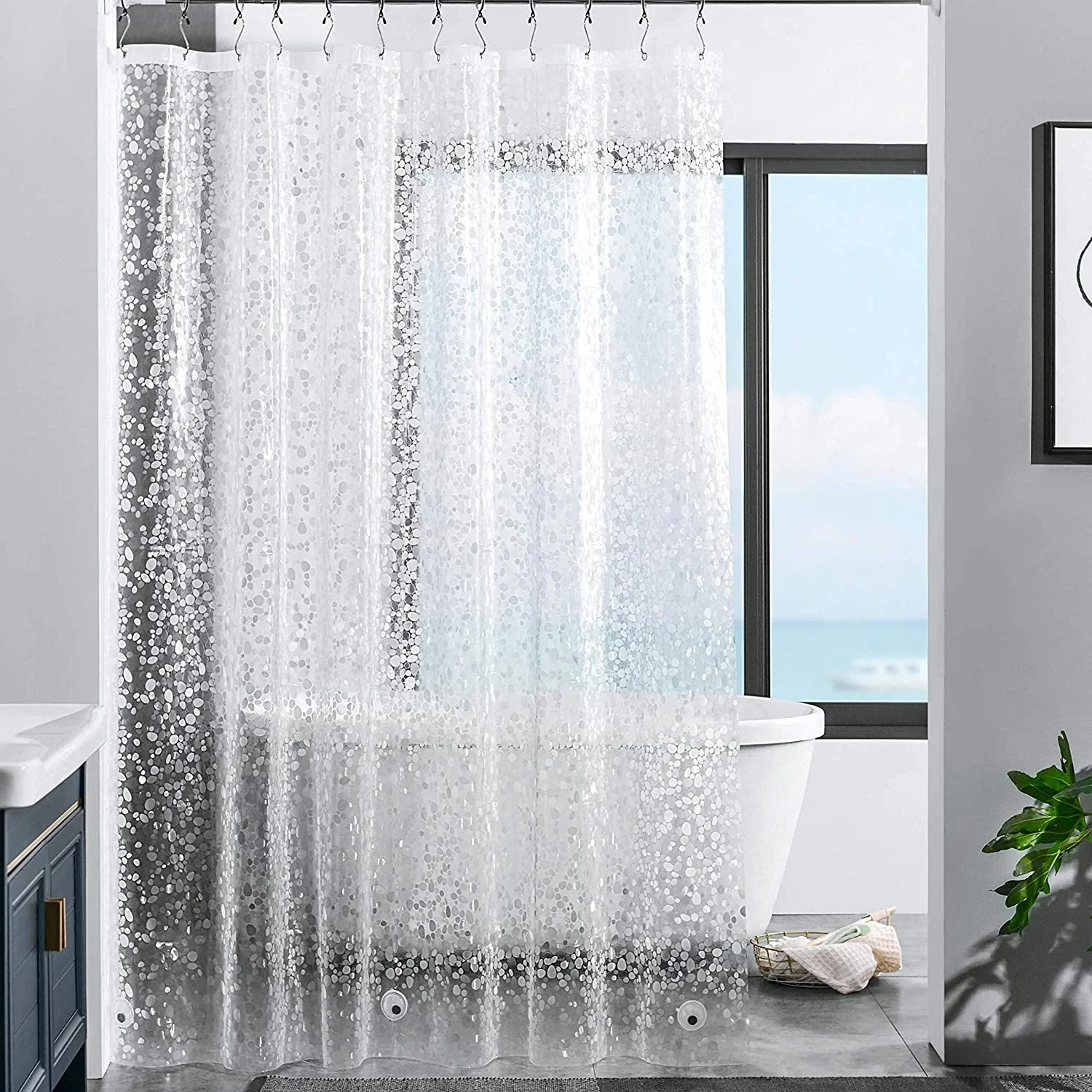 

3D Peva Shower Curtains In Stock 72 X 72 Inches Clear Bathroom Transparent Peva Bath Shower Curtain Waterproof hot sale, White