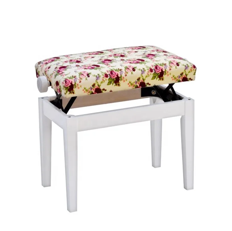 

Factory wholesale flower cloth fabric piano stool single lift piano bench rural style solid wood electric piano chair, Printing