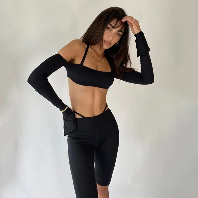 

Strapless Long Flare Sleeve Two Piece Pants Set High Waist Trousers 2 Piece Set Women Clothing