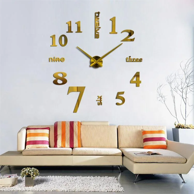 

Large Modern Home Decorative Wall Sticker DIY Frameless Acrylic Digital 3D Wall Clock, Black,silver