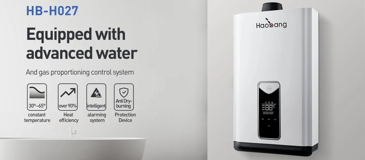 Wall Mounted Flue Gas Water Heater with LED Display Copper Heat Exchanger and Over 90% Heat Efficiency