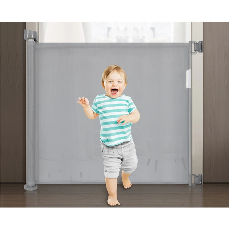 

New Innovative Babies Safety Products Walk Through Retractable Baby Fence Gates, Grey