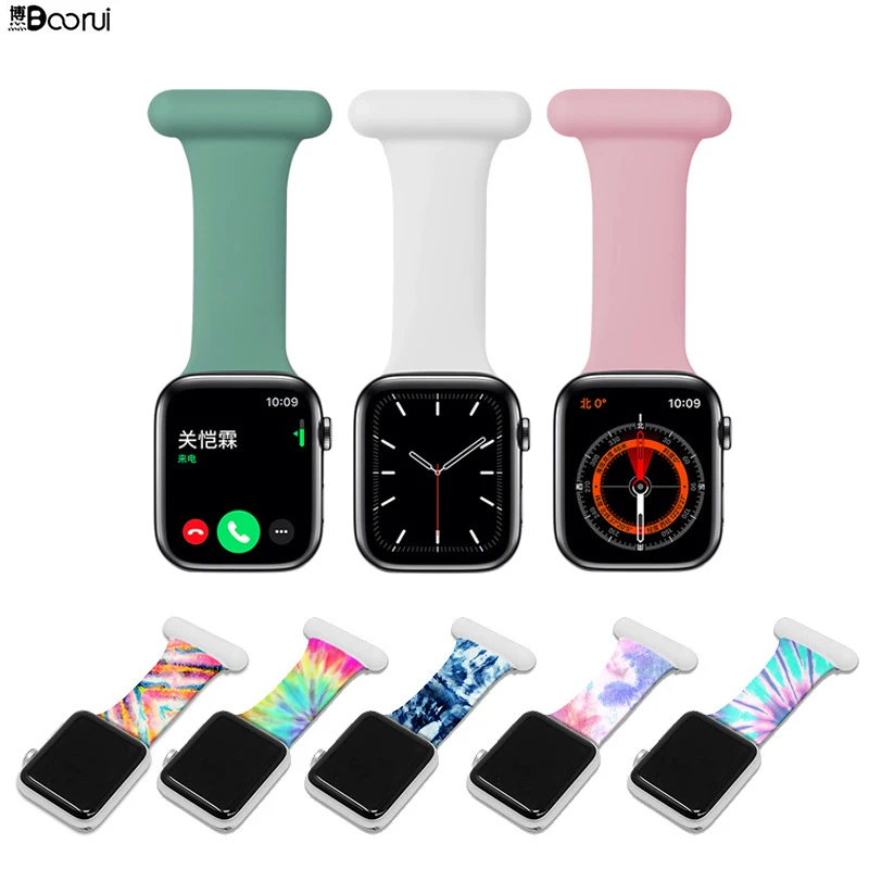 

BOORUI Silicone Nurse For IWatch Band Series 654 Brooch Pin Colorful Straps For Apple Watch 321