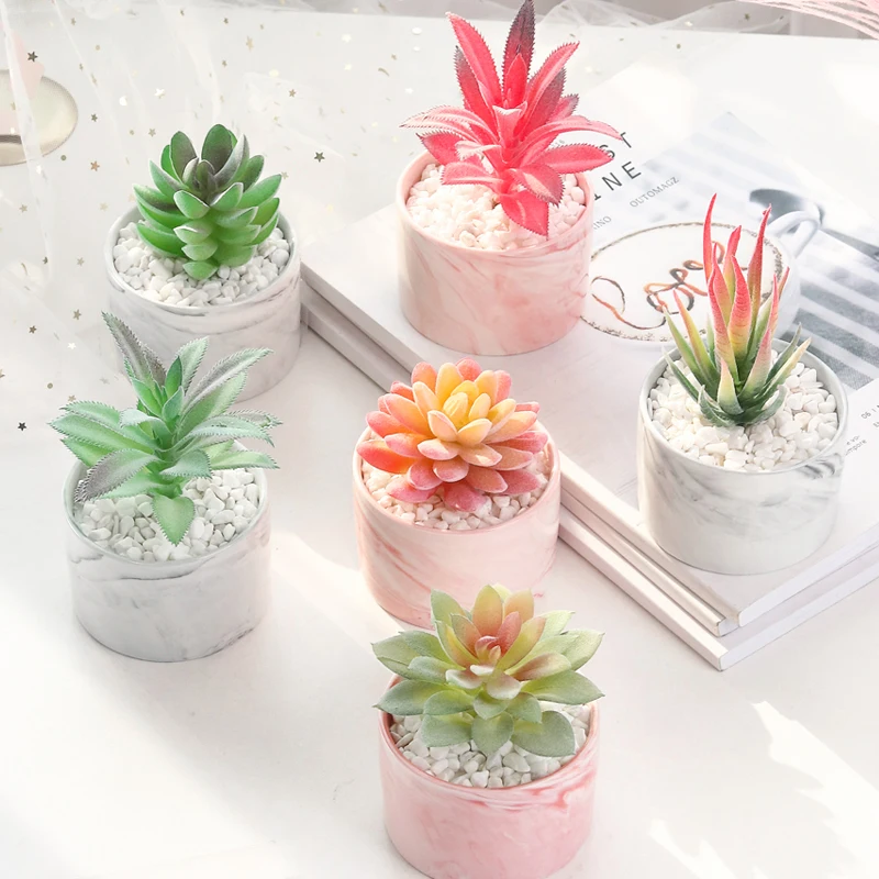 

Creative marble ceramic pots simulation succulent potted plants decorative mini gardening artificial plants bonsai furnishings