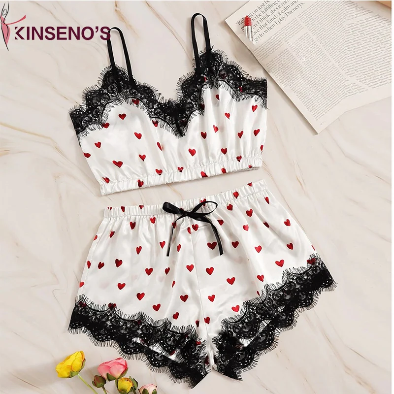

INS Amazon Best Sale Custom Girls 2 Piece Lovely Casual Dresses Lace Silk Women's Sleepwear, White