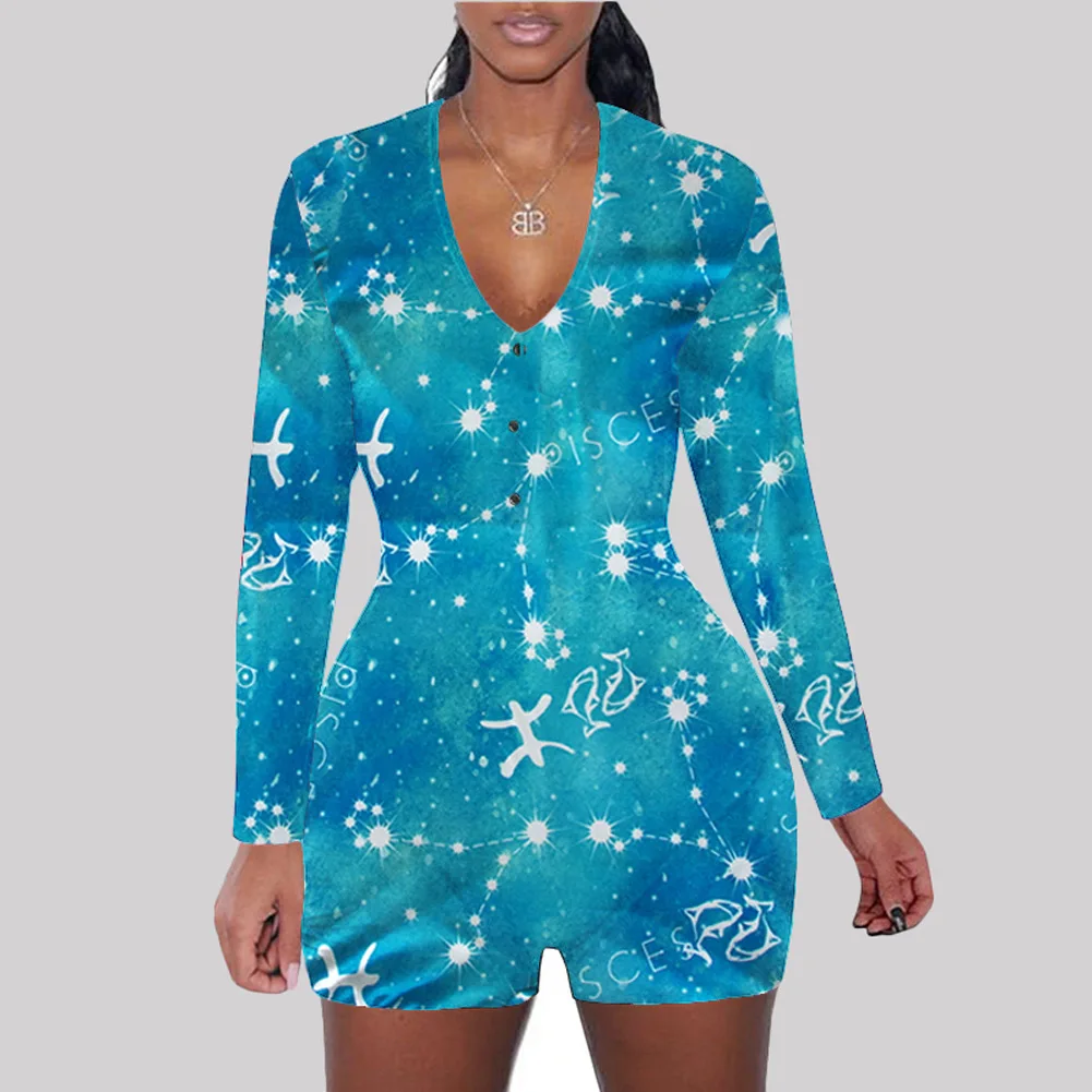 

Twelve constellations long sleeve deep V collar zodiac for women, Customized color