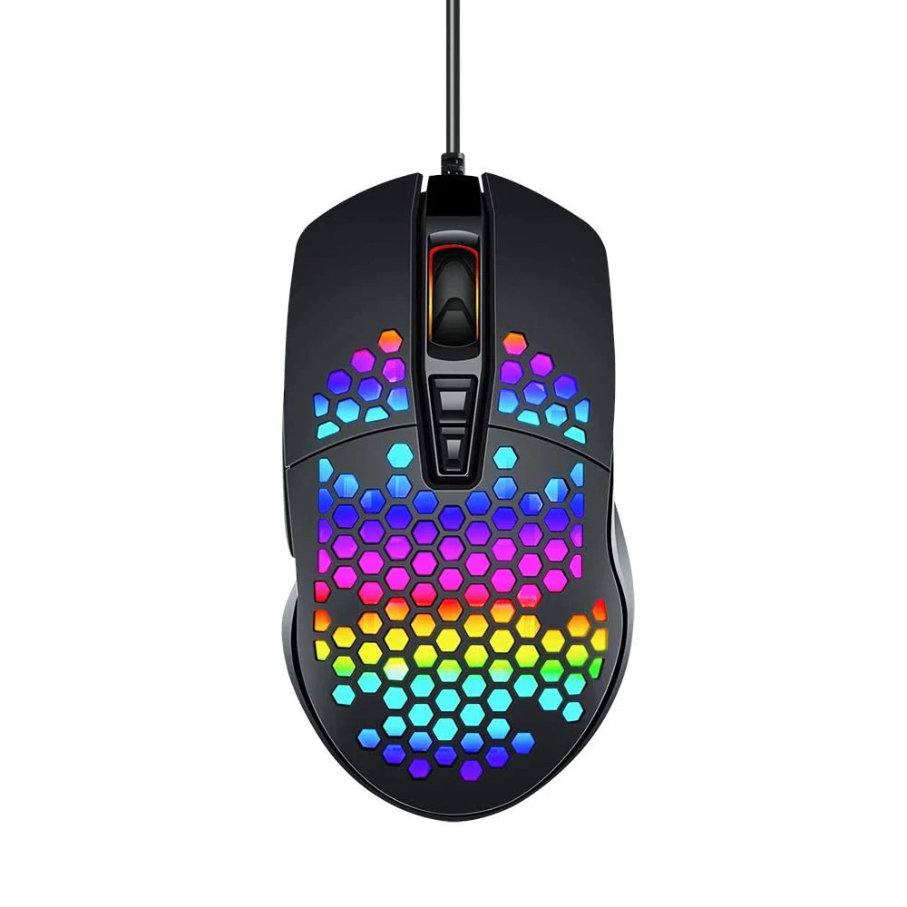 

High-end 6400 Adjustable DPI Honeycomb Game Mouse Optical Wired Drivers USB 7D Hole Programmable Gaming Mouse, Black