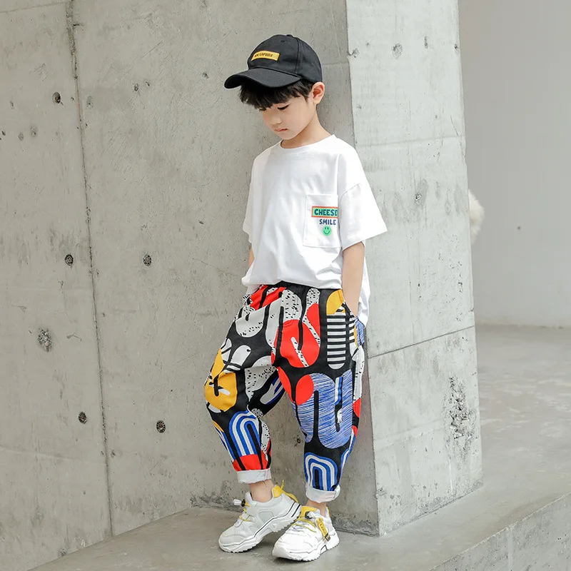 

summer boy clothes sets white tops shirts with pants casual kids children clothing wholesale