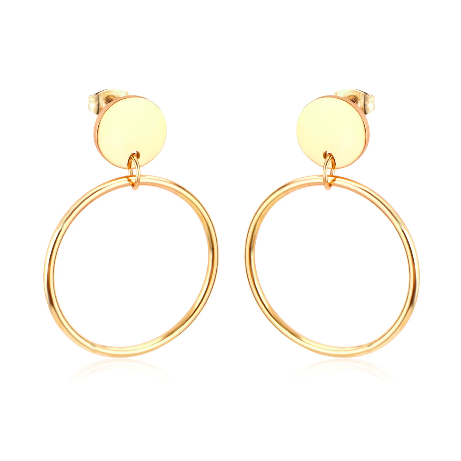 

Korean fashion style simple circle-shaped earrings generous geometric round connection golden stainless steal earrings eardrops, Silver-gold-rose gold