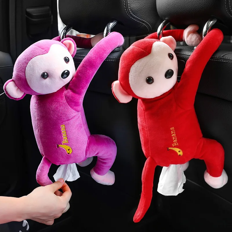 

Cartoon Soft plush monkey car Hanging Paper Napkin Tissue Box Portable Paper Box Car Tissue Boxes, 6 colors