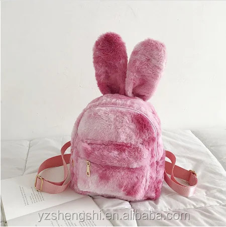 Free Sample Bunny Ear Plush Backpack Girls Toy School Bag Kids Outdoor ...
