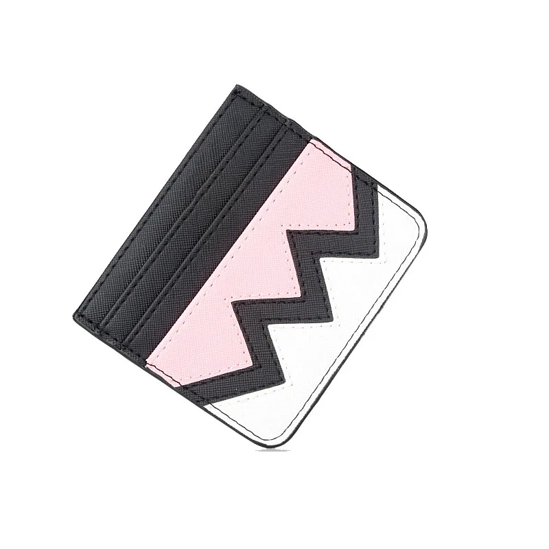 

LCH-012 Fashion Pink and White Cardholder Wallet Portable Stripe Leather Women Credit Card Holder for Ladies Gift, Shown