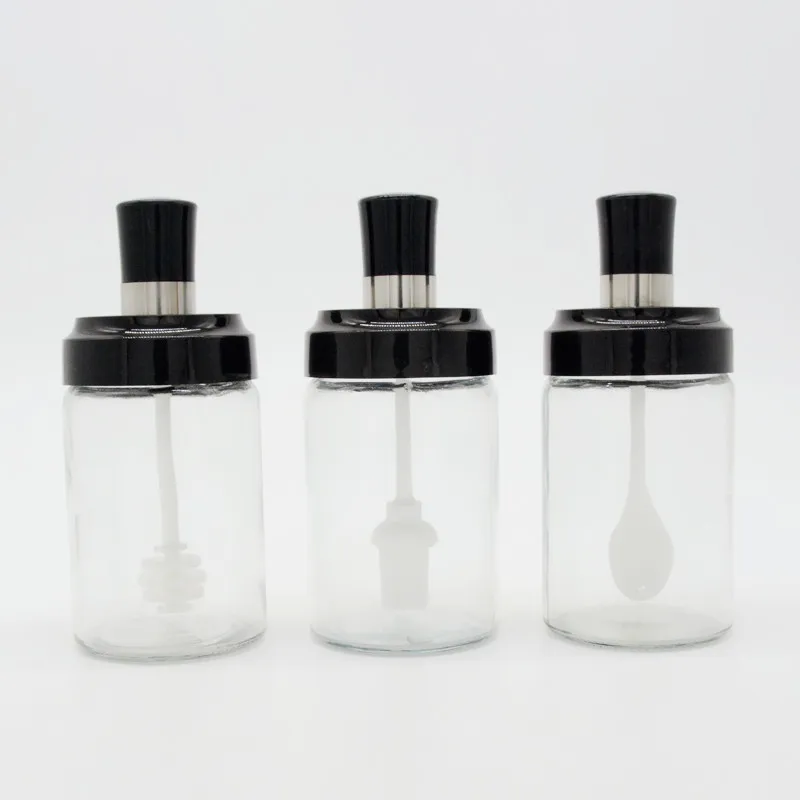 

Wholesale 250ml glass small condiments packaging seasoning spice bottle jar with spoon, Transparent