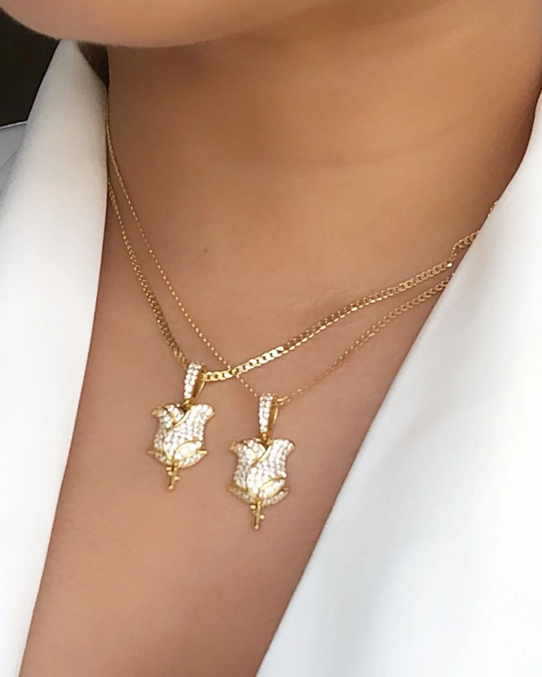 

micro pave cz rose flower pendant necklace for women, Silver