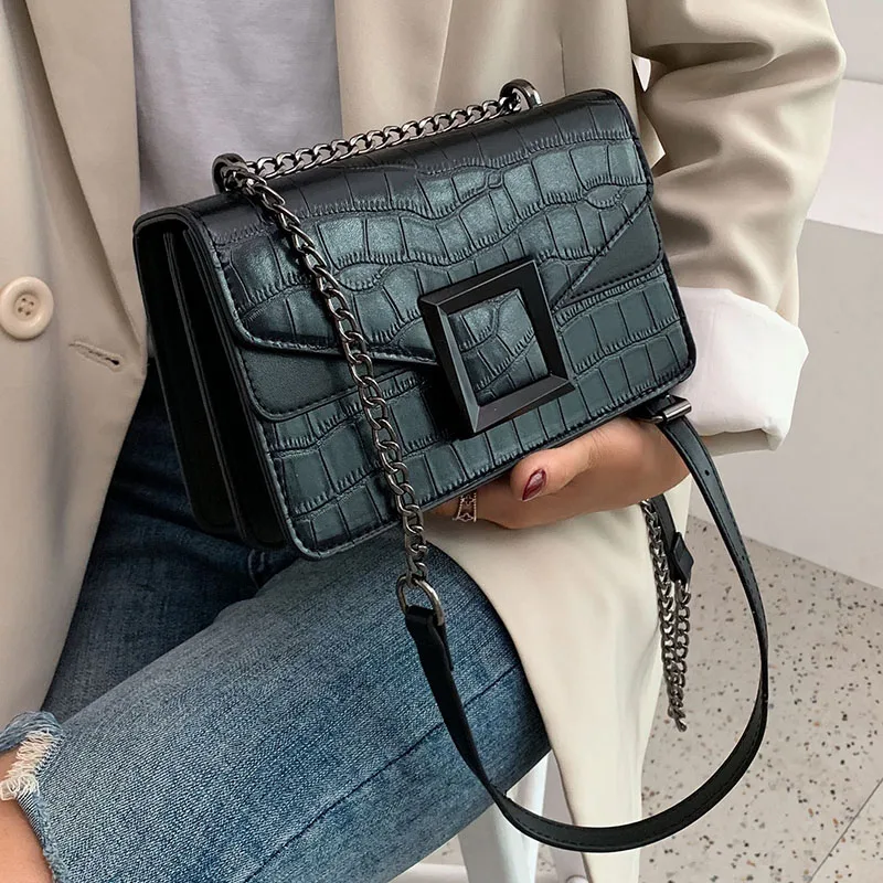 

Stone Pattern PU Leather Crossbody Bags For Women 2021 Small Shoulder Messenger Bag Female Luxury Chain Handbags and Purses, As the pics