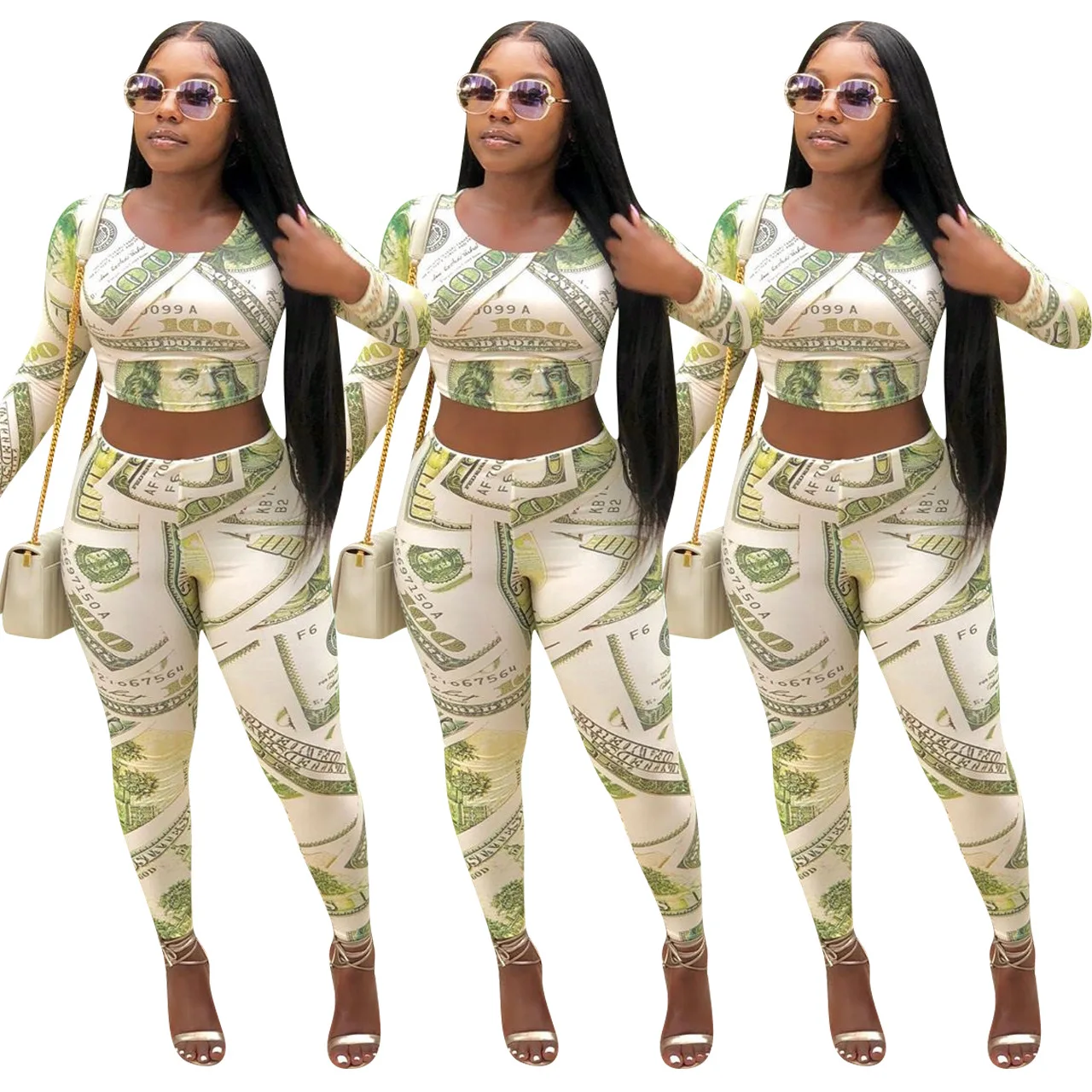 

Wholesale sexy printed clothing long sleeve 2 piece sets for women, As pictures